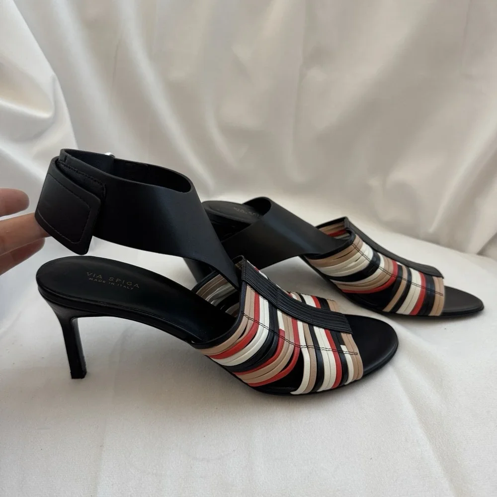 VIA‎ SPIGA Justine 2 Woven Heel 100% Leather Sandal 9M/39EU MADE IN ITALY